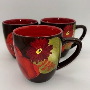 Laurie Gates floral design set of three mugs
